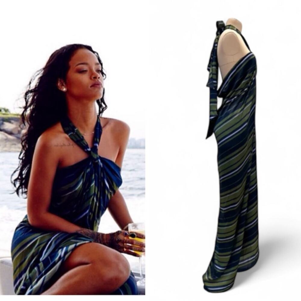 Lanvin 2014 Striped Silk Scarf Dress Maxi Gown 38